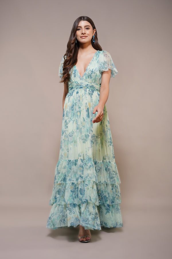 Lace & Beads Madison Maxi Dress In Light Sage Floral