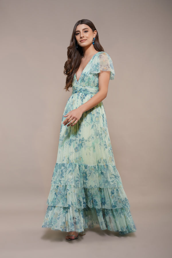 Lace & Beads Madison Maxi Dress In Light Sage Floral