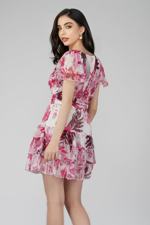 Lace & Beads Madison Pink Printed Chiffon Mini Dress
