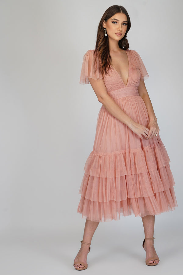 lace & beads Madison Pink Tulle Bridesmaid Dress