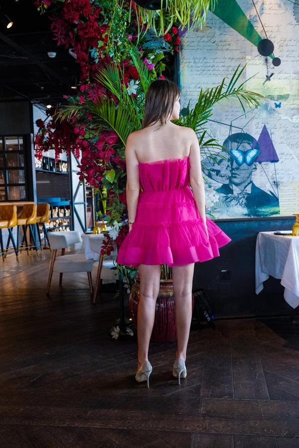 Lace & Beads Maine Bright Pink Tulle Mini Dress