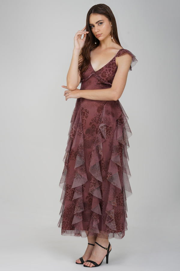 Lace & Beads Malin Maxi Dress In Leopard Print