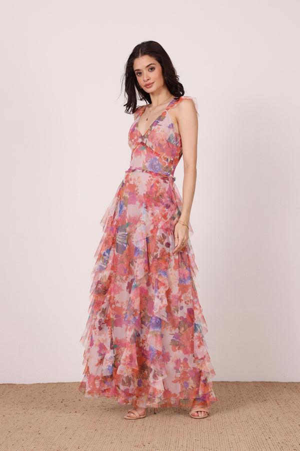 Lace & Beads Malin Maxi Dress In Mixed Floral