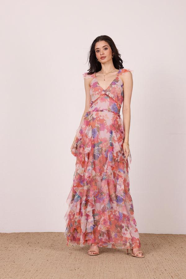 Lace & Beads Malin Maxi Dress In Mixed Floral