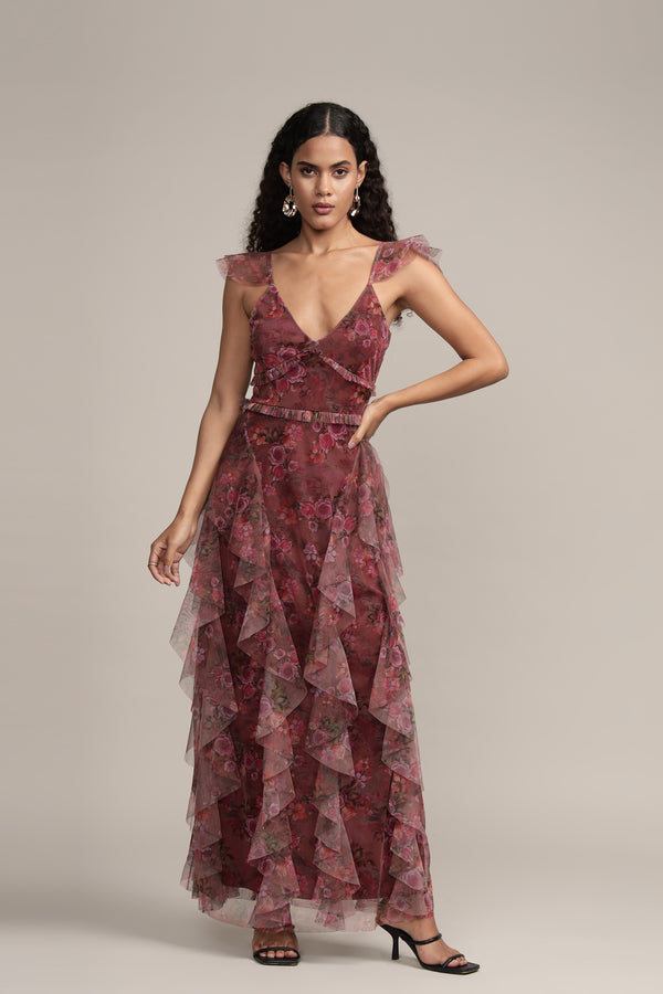 Lace & Beads Malin Maxi Dress In Purple Floral