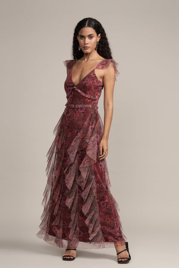 Lace & Beads Malin Maxi Dress In Purple Floral