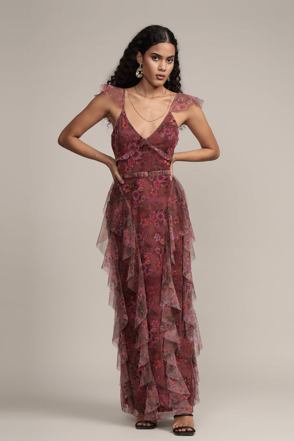 lace & beads Malin Maxi Dress in Purple Floral