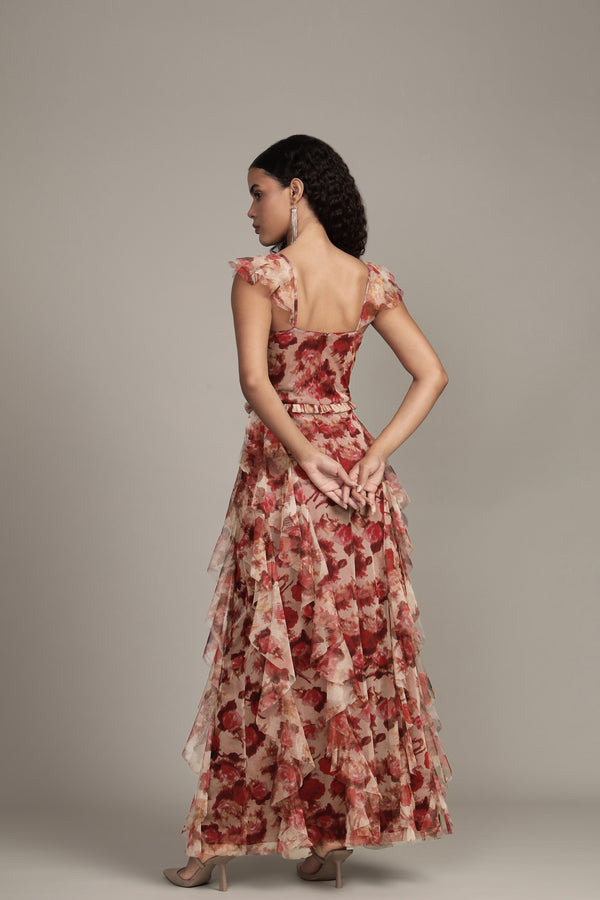 Lace & Beads Malin Maxi Dress In Rose Floral