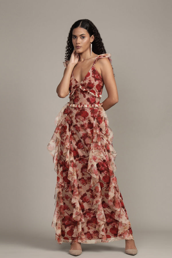 lace & beads Malin Maxi Dress in Rose Floral