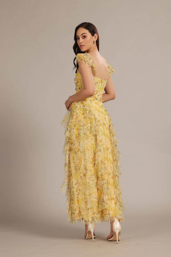 Lace & Beads Malin Maxi Dress In Yellow Floral