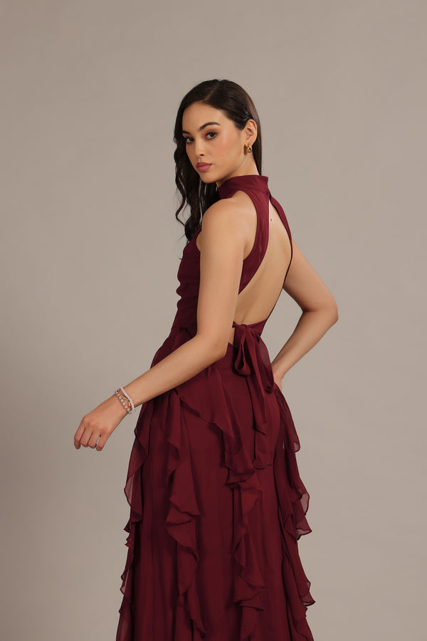 Lace & Beads Malinina Maxi Dress In Burgundy