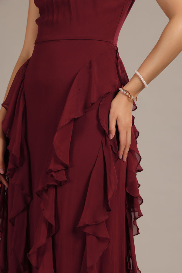 Lace & Beads Malinina Maxi Dress In Burgundy