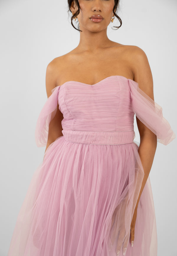 Lace & Beads Melbourne Tulle Midi Dress In Pink
