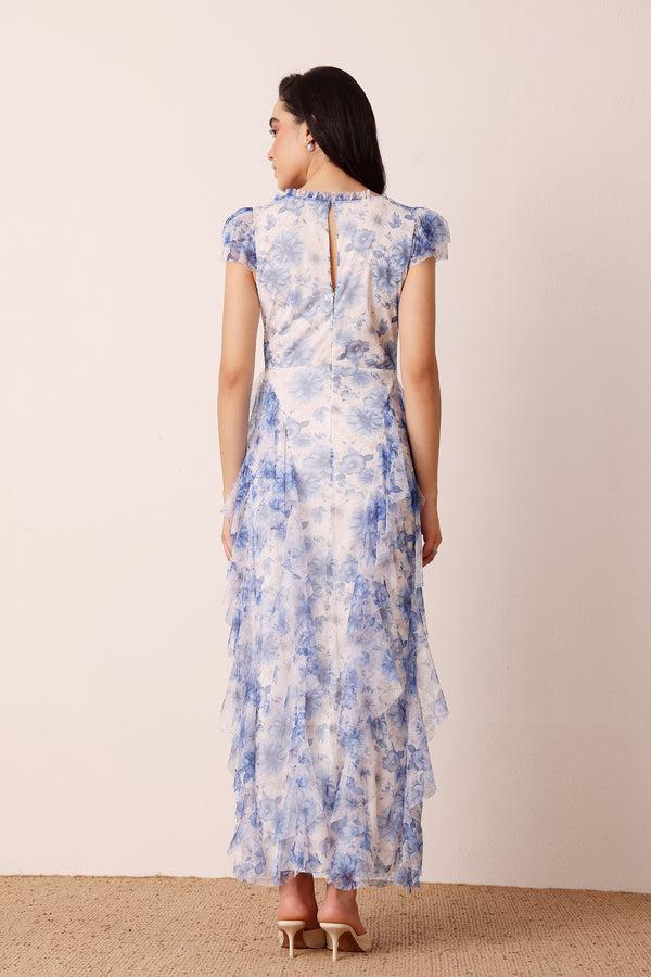 Lace & Beads Melody Maxi Dress In Blue Floral