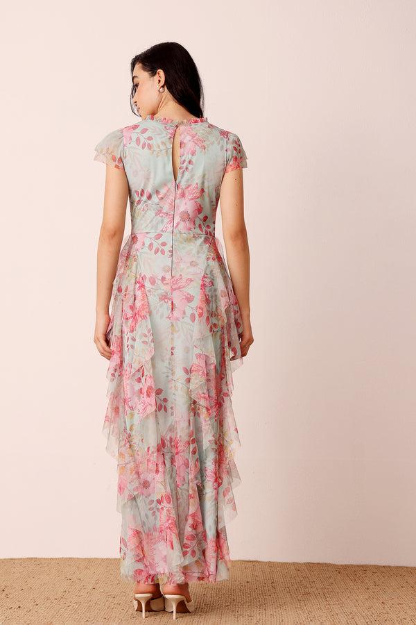 Lace & Beads Melody Maxi Dress In Mint Floral