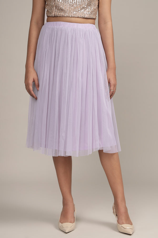 Lace & Beads Merlin Lilac Tulle Midi Skirt