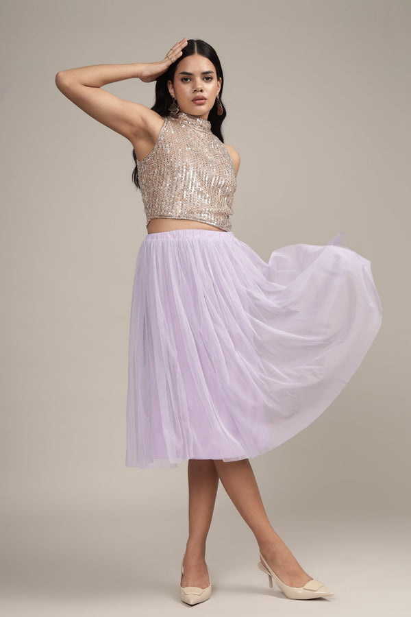 Lace & Beads Merlin Lilac Tulle Midi Skirt