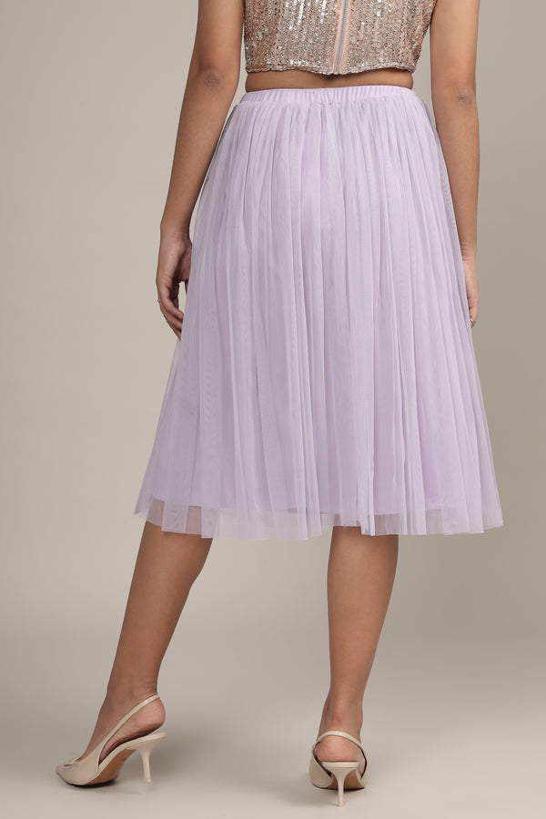 Lace & Beads Merlin Lilac Tulle Midi Skirt