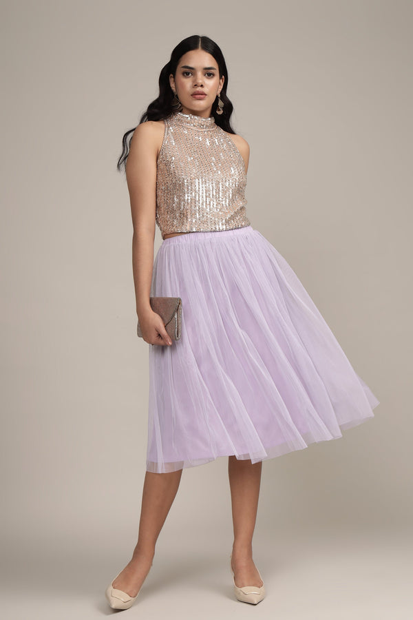 lace & beads Merlin Lilac Tulle Midi Skirt