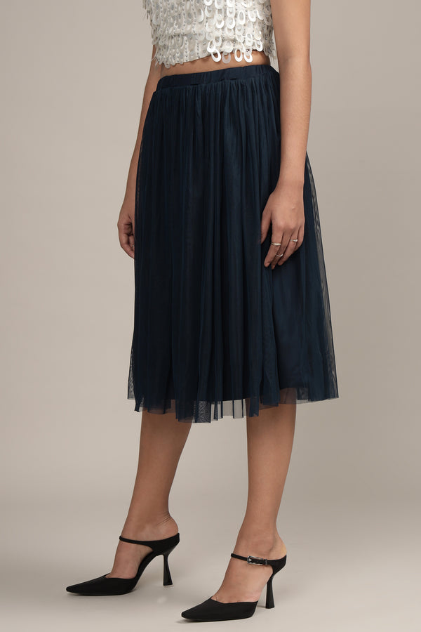 Lace & Beads Merlin Navy Midi Skirt