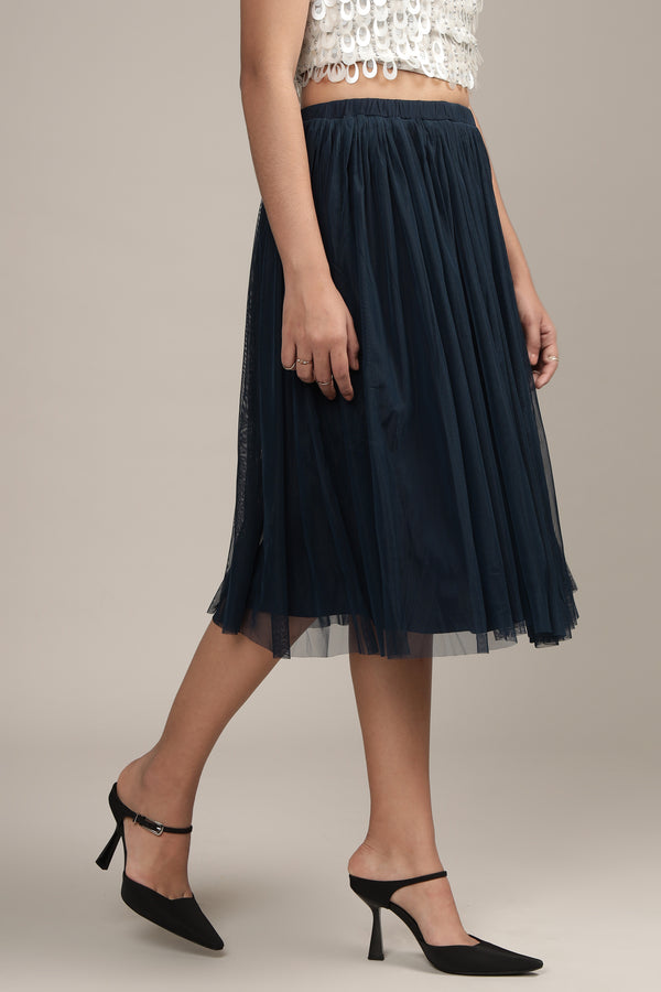 Lace & Beads Merlin Navy Midi Skirt