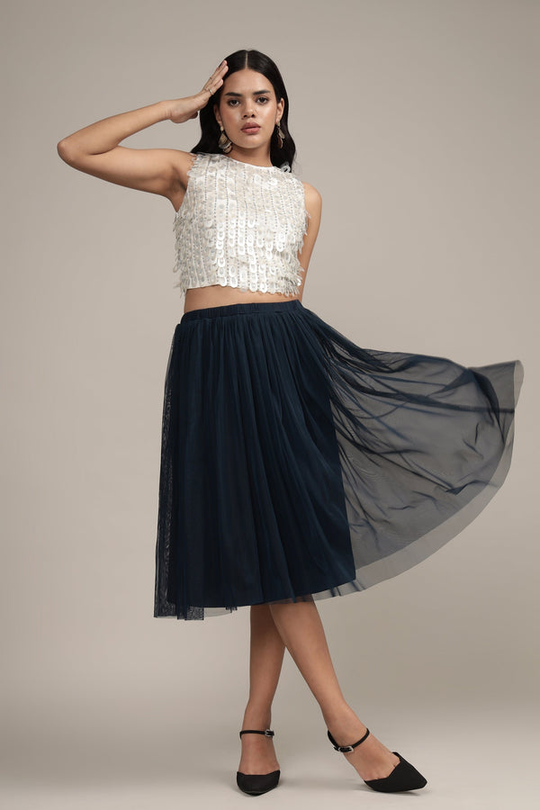 lace & beads Merlin Navy Midi Skirt