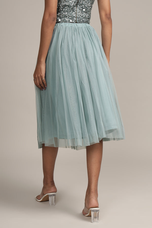 Lace & Beads Merlin Teal Tulle Midi Skirt