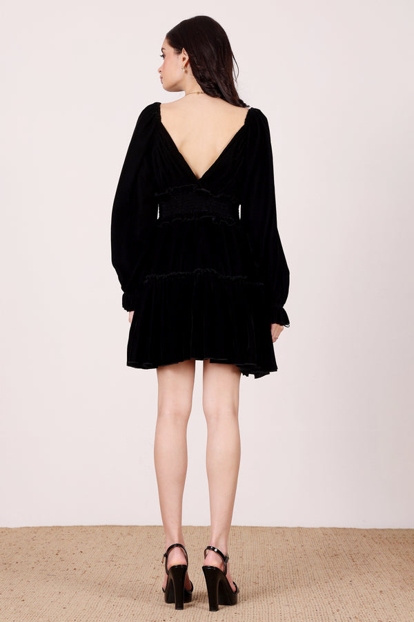 Lace & Beads Montana Velvet Mini Dress In Black