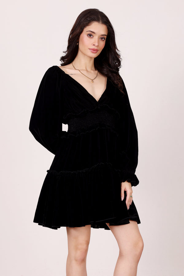 Lace & Beads Montana Velvet Mini Dress In Black