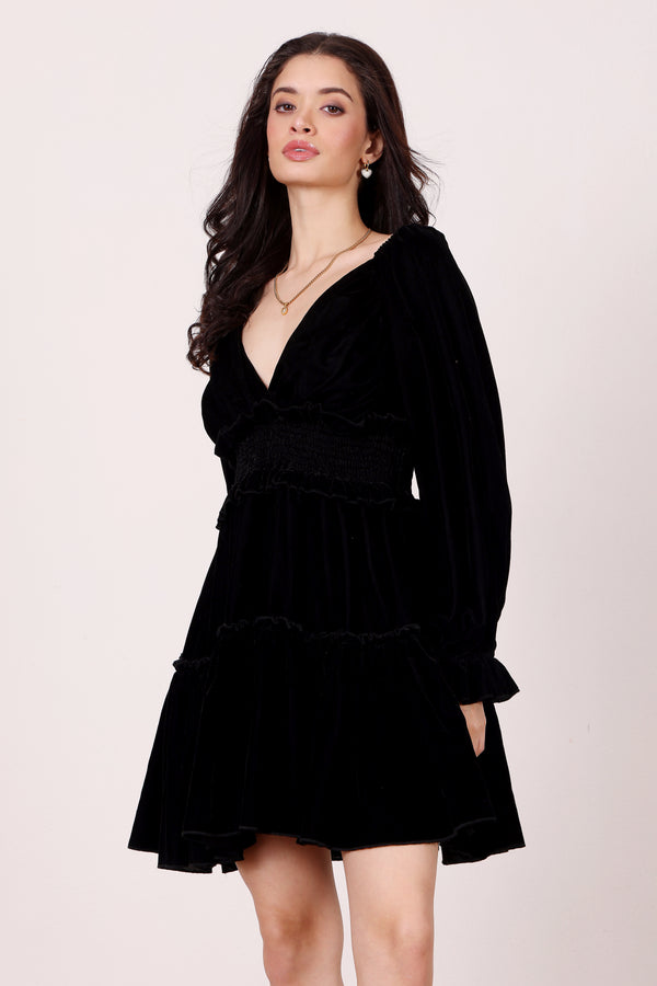 lace & beads Montana Velvet Mini Dress in Black