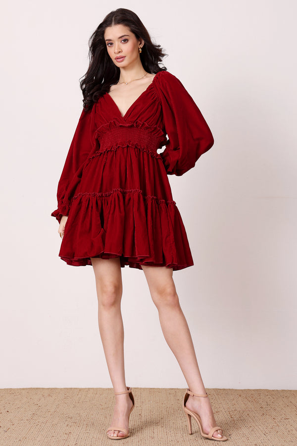 Lace & Beads Montana Velvet Mini Dress In Red