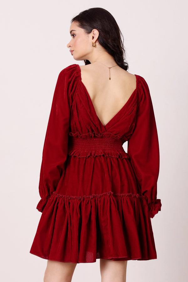 Lace & Beads Montana Velvet Mini Dress In Red