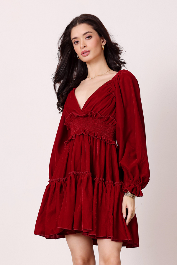 lace & beads Montana Velvet Mini Dress in Red