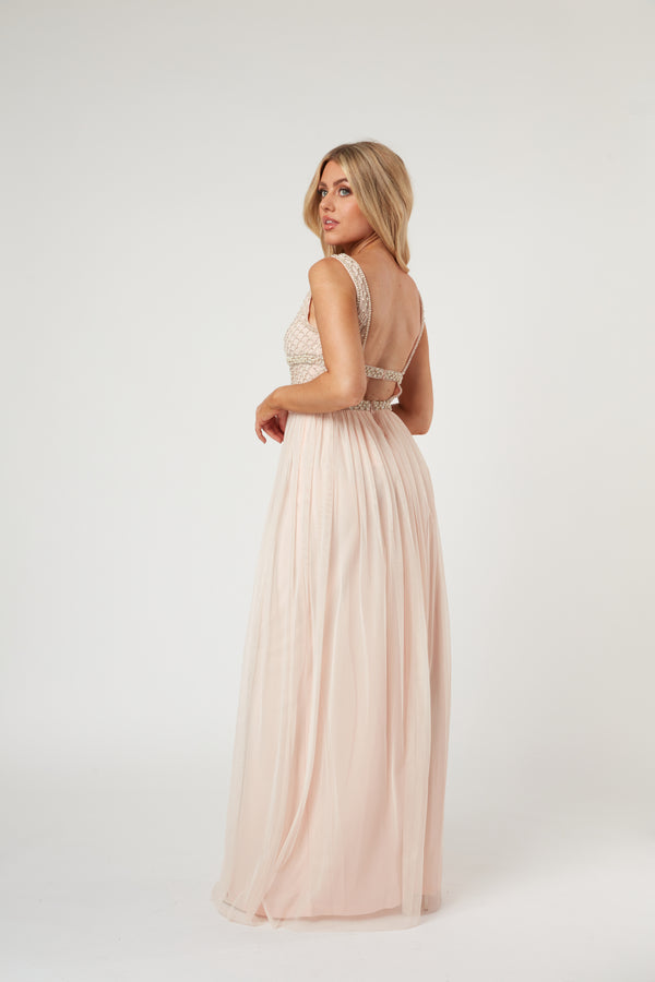 Lace & Beads Myla Nude Embellished Maxi Dress