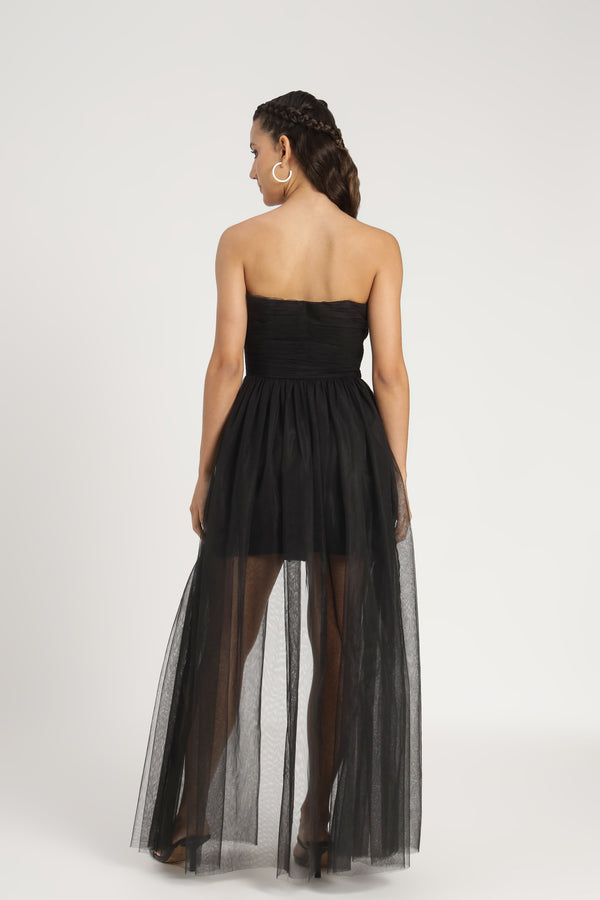 Lace & Beads Naima Embellished Maxi Dress In Black