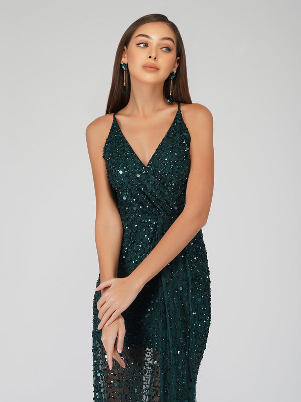 Lace & Beads Nair Green Sequin Maxi Dress