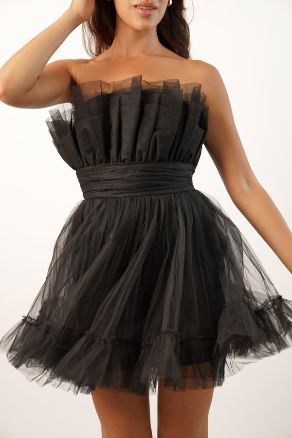 Lace & Beads Nanita Tulle Mini Dress In Black