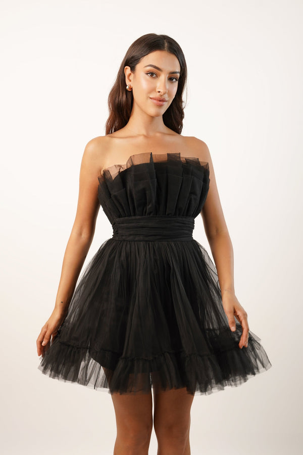 lace & beads Nanita Tulle Mini Dress in Black