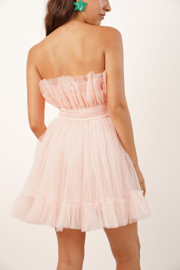 Lace & Beads Nanita Tulle Mini Dress In Blush Pink