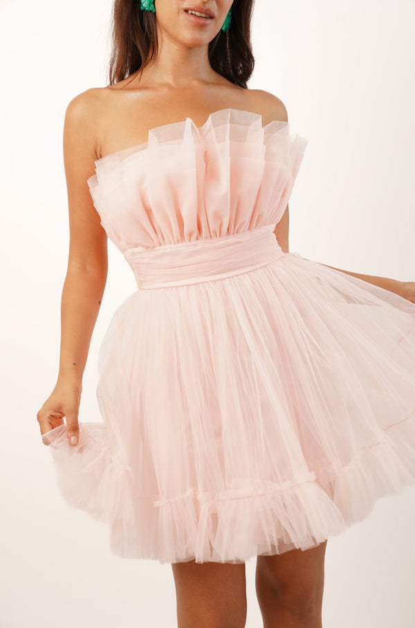 lace & beads Nanita Tulle Mini Dress in Blush Pink