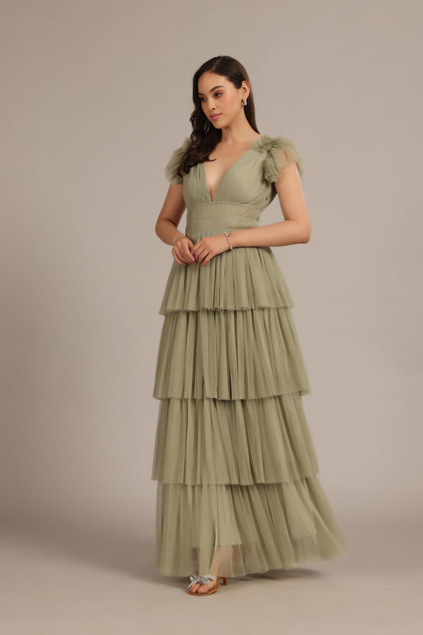Lace & Beads Naomi Maxi Dress In Dusty Sage
