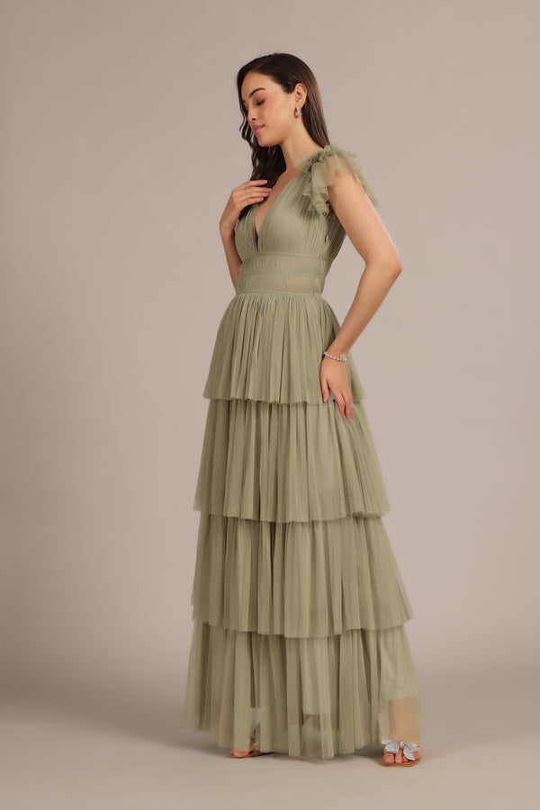 Lace & Beads Naomi Maxi Dress In Dusty Sage