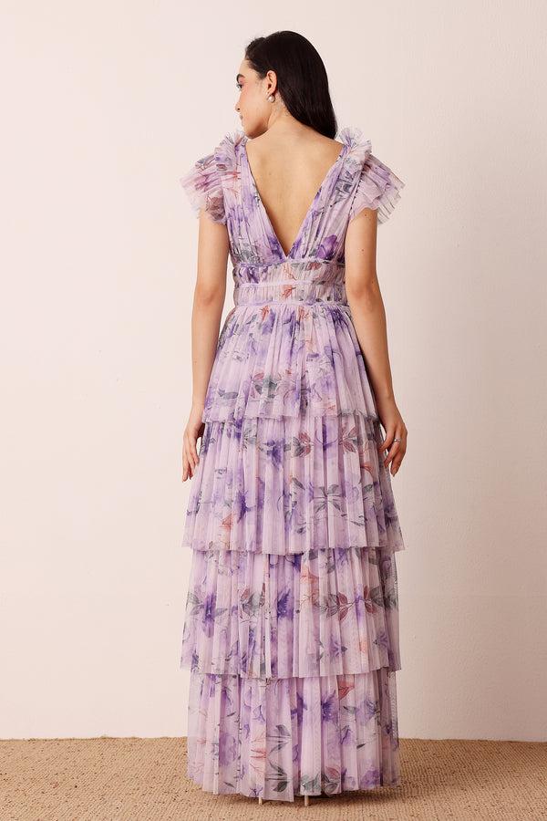 Lace & Beads Naomi Maxi Dress In Lilac Floral