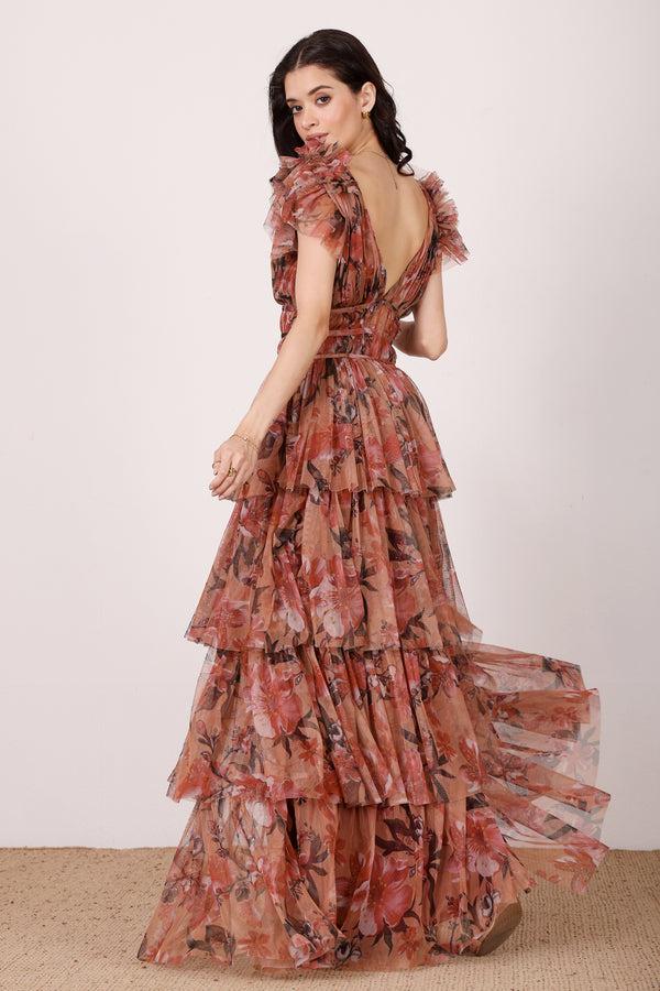 Lace & Beads Naomi Maxi Dress In Red Rose Floral