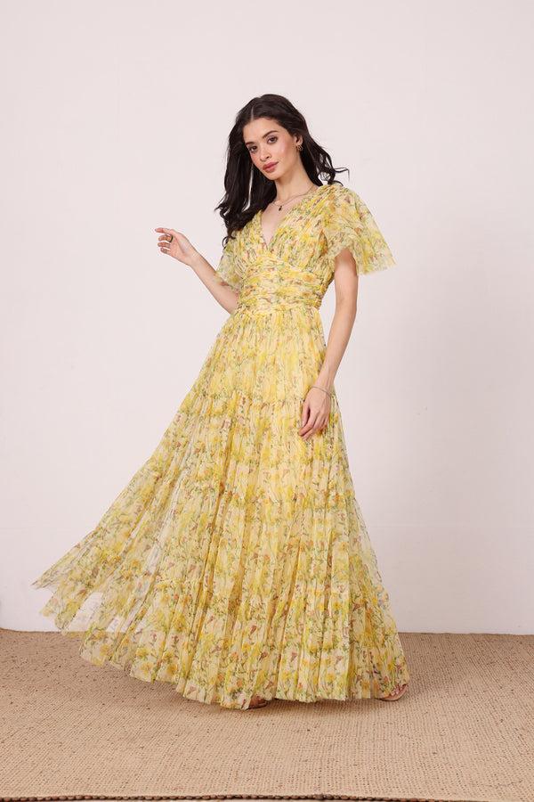 Lace & Beads Nelaney Maxi Dress In Yellow Floral