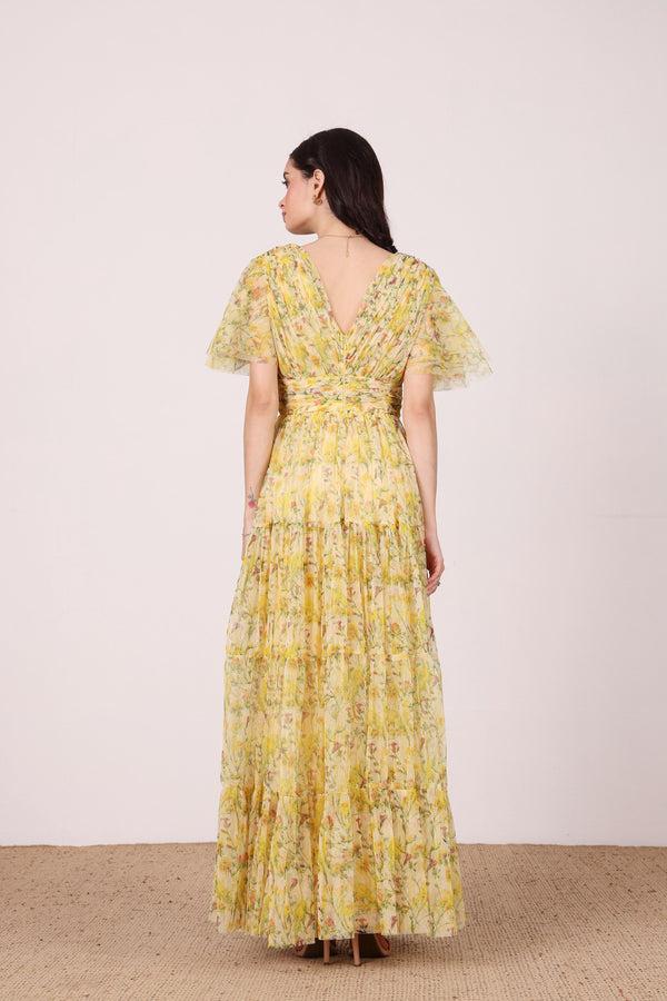 Lace & Beads Nelaney Maxi Dress In Yellow Floral