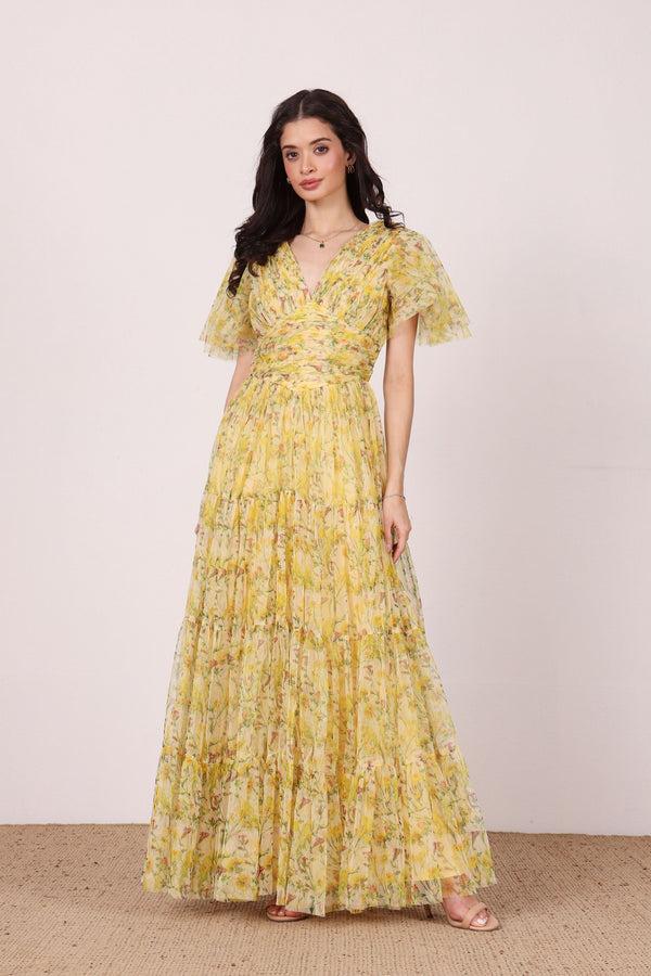 lace & beads Nelaney Maxi Dress in Yellow Floral