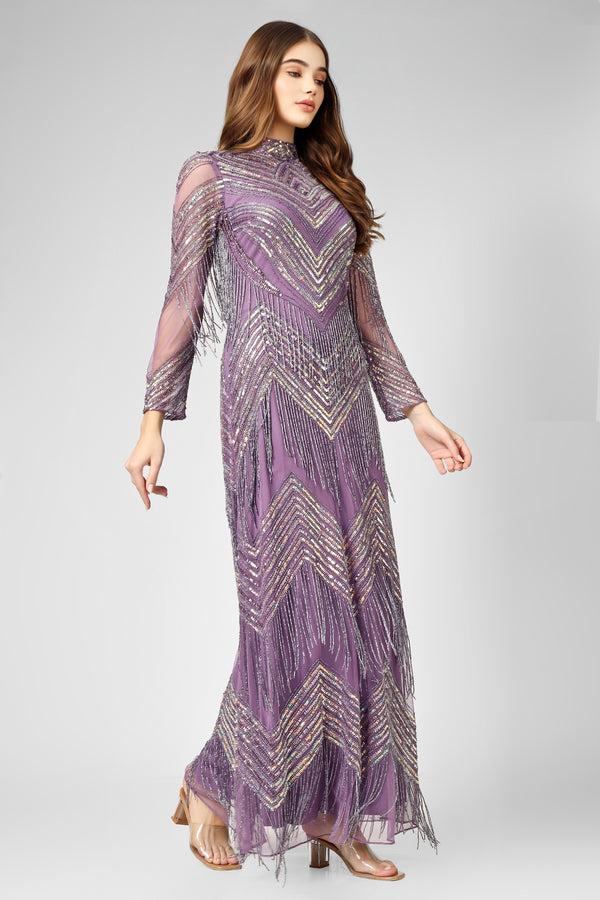Lace & Beads Nelissa Purple Fringe Dress