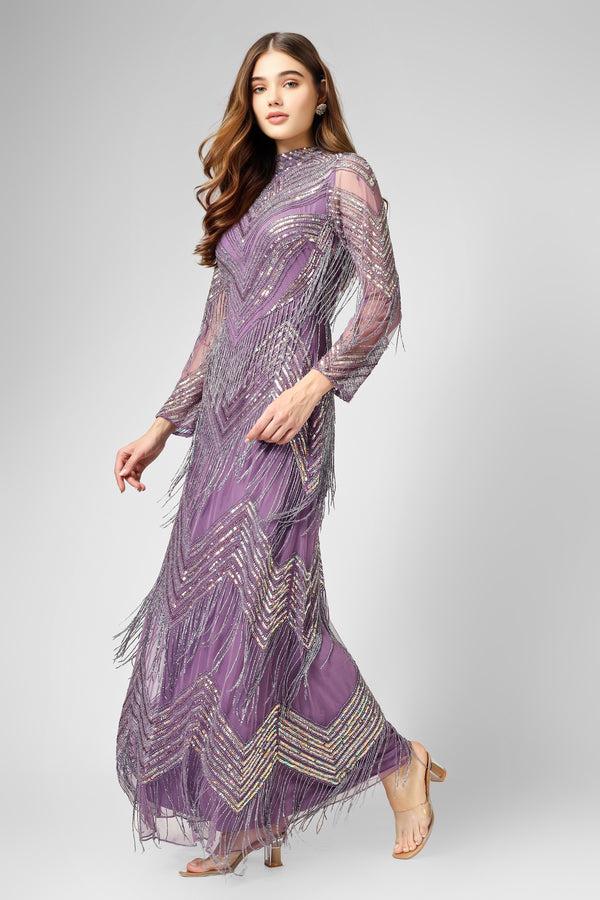 Lace & Beads Nelissa Purple Fringe Dress