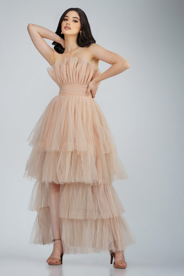 Lace & Beads Nelita Maxi Dress In Neutral